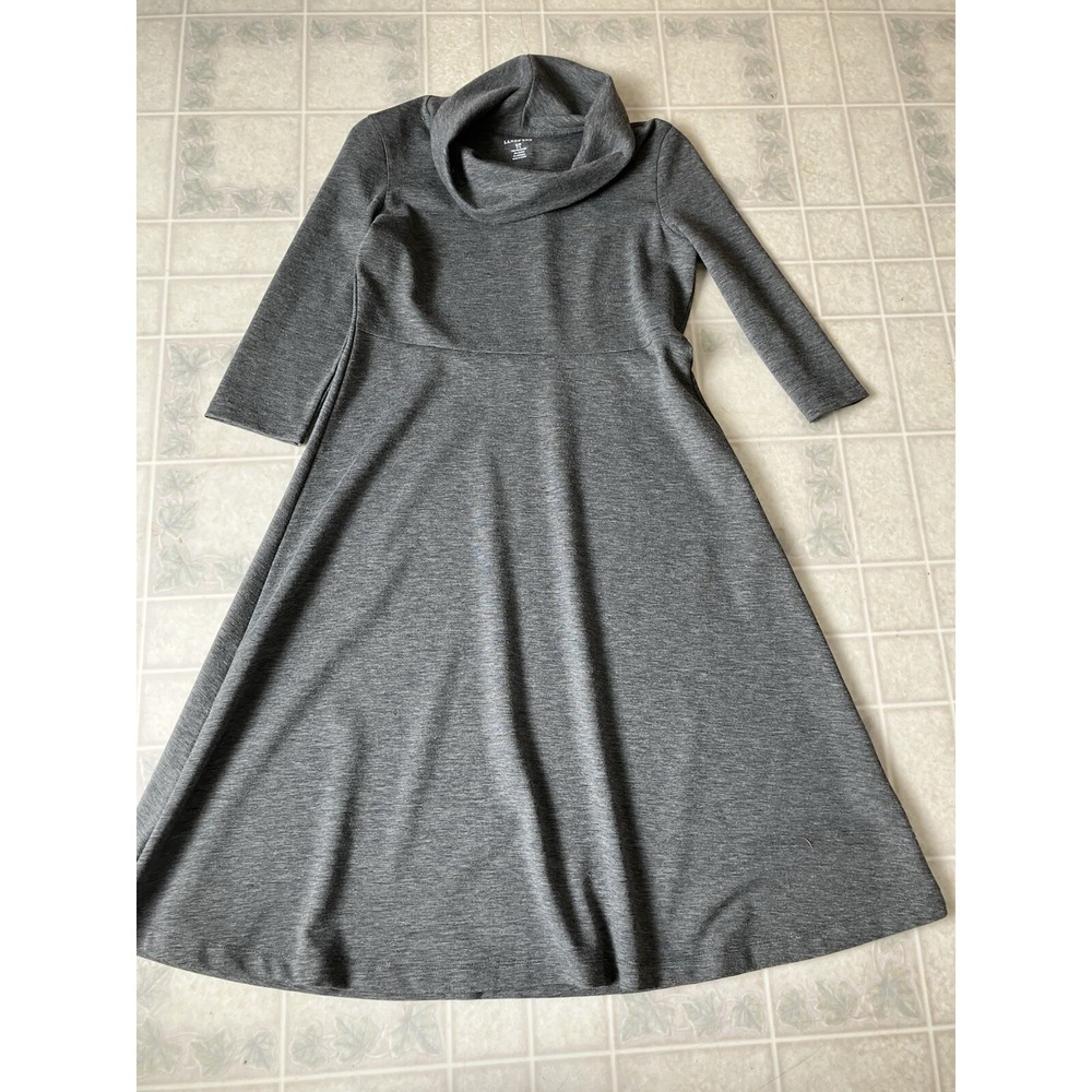 Lands End Dress Small 6-8 Gray Heather Cowl Neck Pullover Fit & Flare 3/4 sleeve